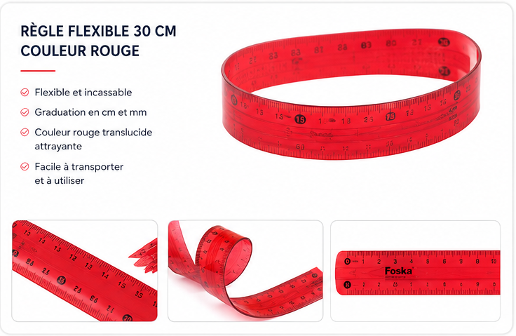Règle Flexible 30cm - Couleur Rouge