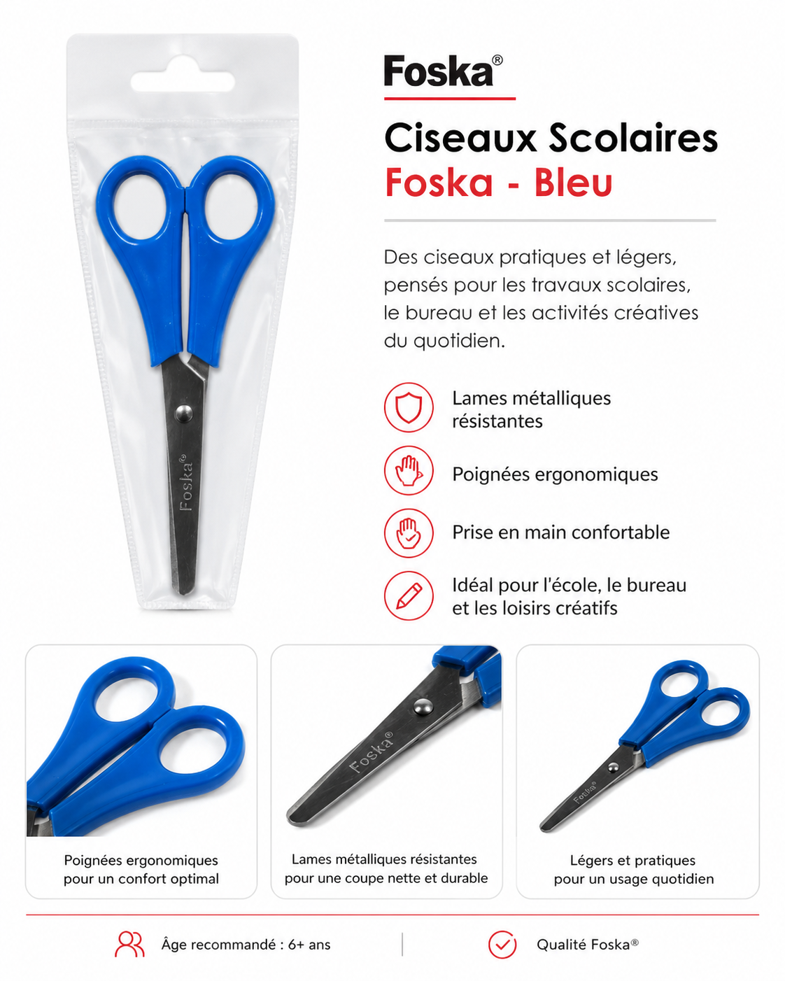 Ciseaux scolaires Foska · Ciseaux scolaires Foska - Bleu