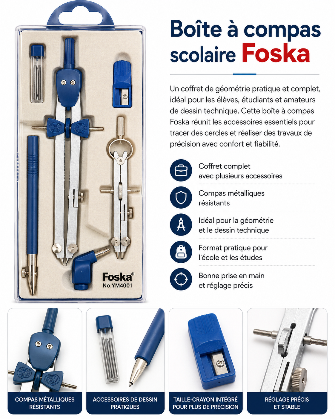 Boite à compas scolaire FOSKA