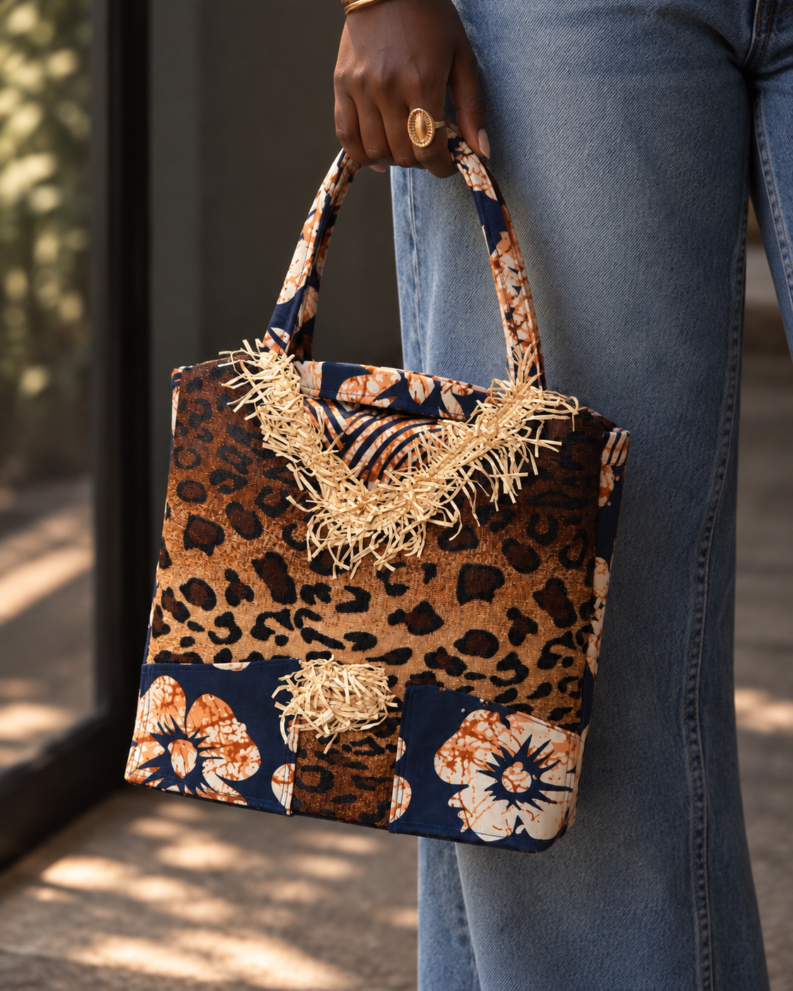 Sac cabas artisanal GAYA – Léopard & Wax