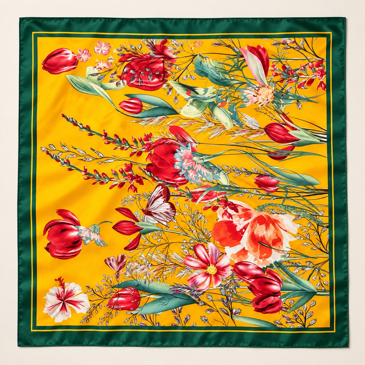 Carré de soie – Motifs équestres & floraux