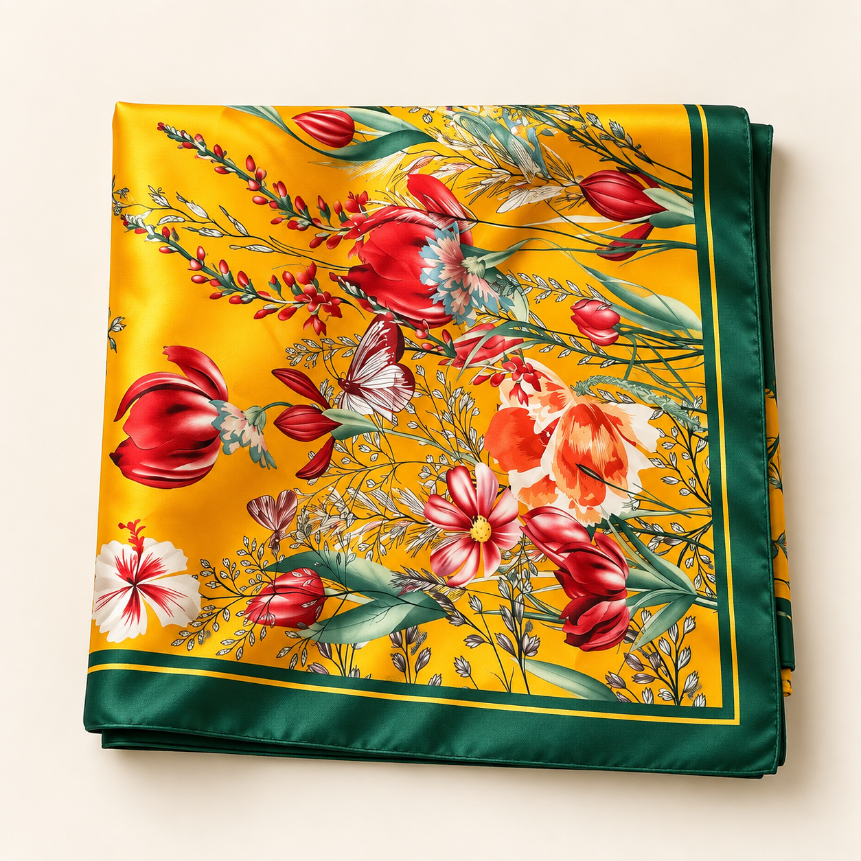Carré de soie – Motifs équestres & floraux
