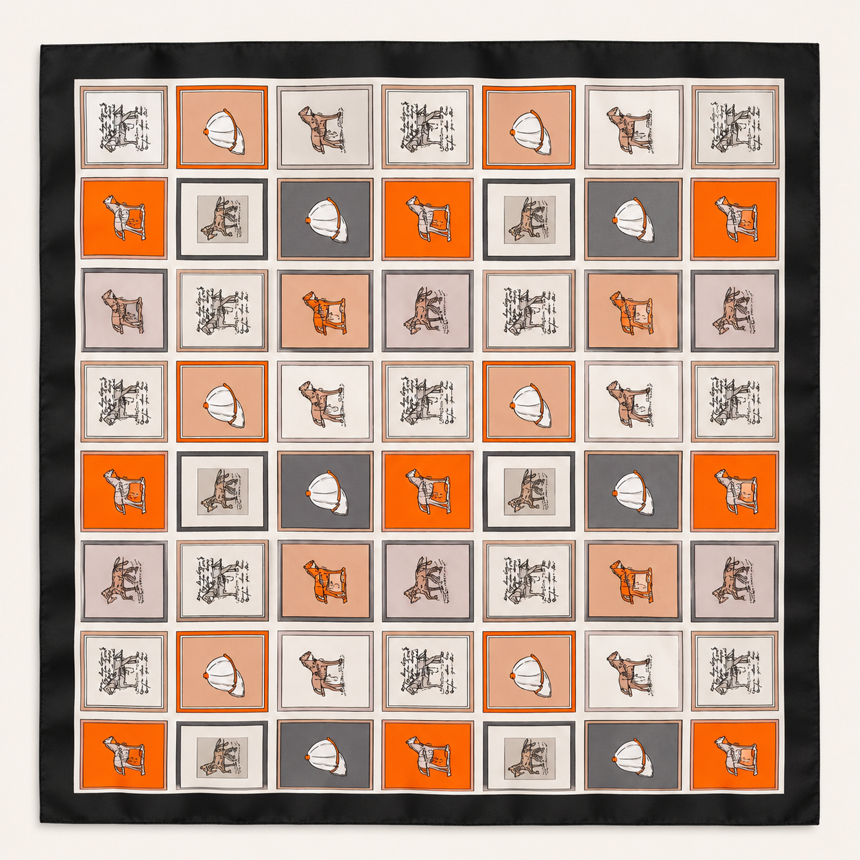Carré de soie – Motifs équestres & floraux