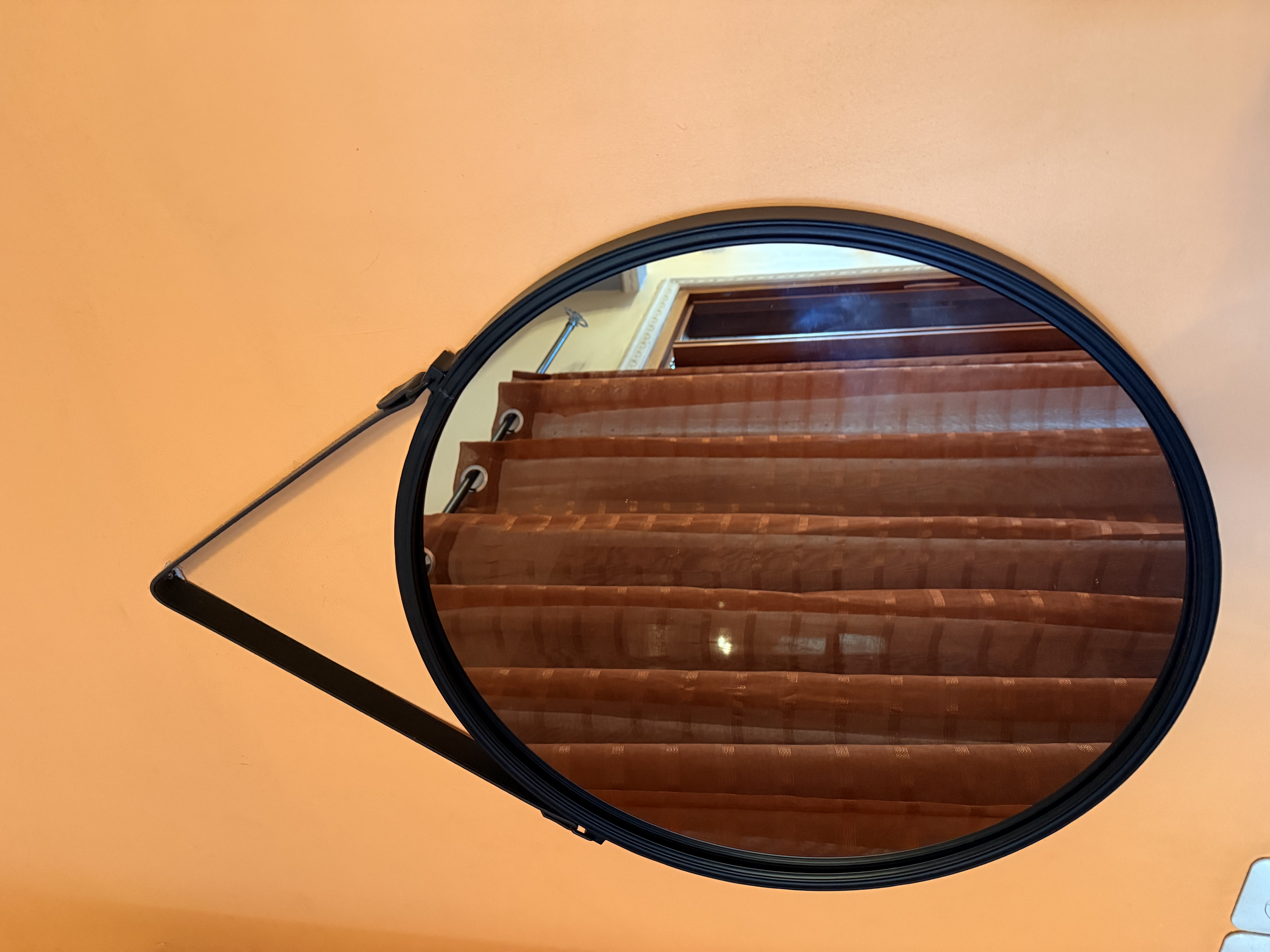Miroir mural rond avec sangle – Noir