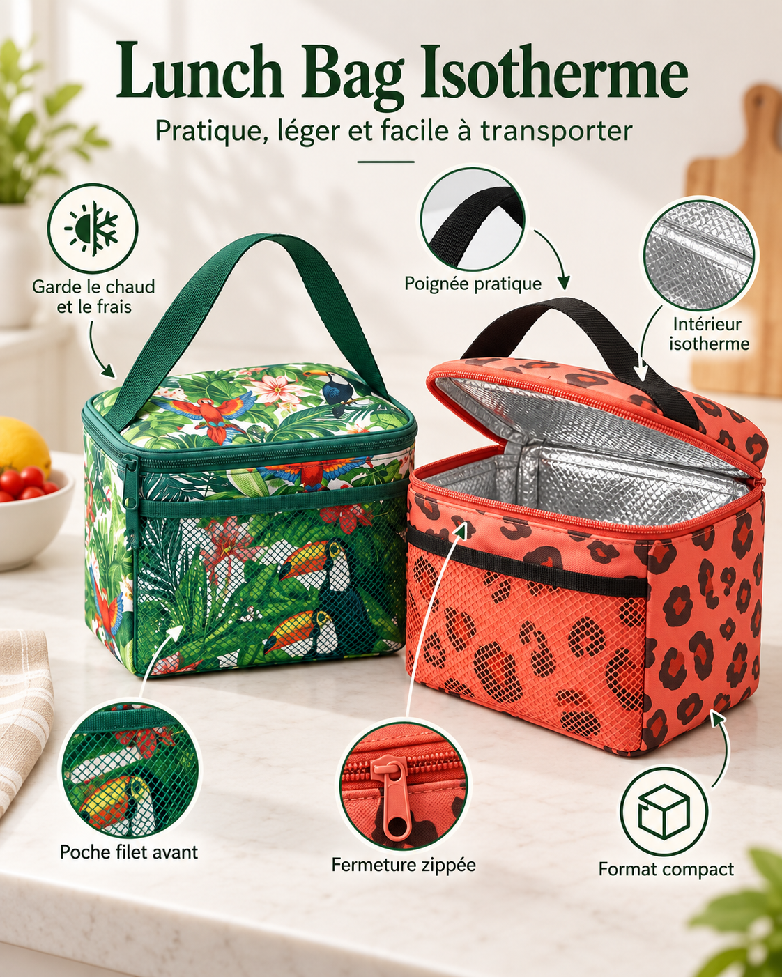 Lunch bag isotherme – motifs tendance