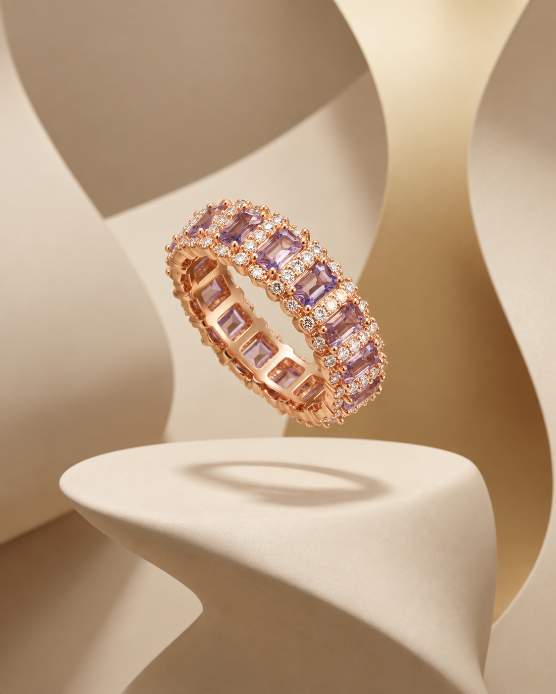 Bague élégante rose gold à pierres lilas